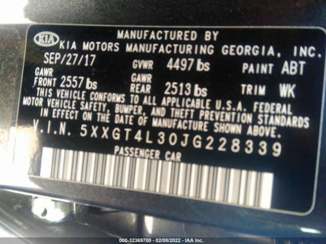 Photo 8 VIN: 5XXGT4L30JG228339 - KIA OPTIMA LX 