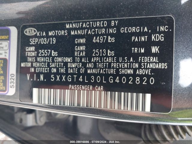 Photo 8 VIN: 5XXGT4L30LG402820 - KIA OPTIMA 