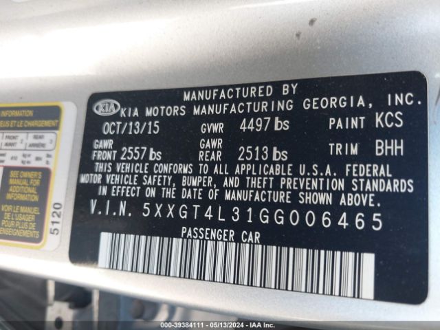 Photo 8 VIN: 5XXGT4L31GG006465 - KIA OPTIMA 