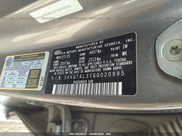 Photo 8 VIN: 5XXGT4L31GG020995 - KIA OPTIMA 