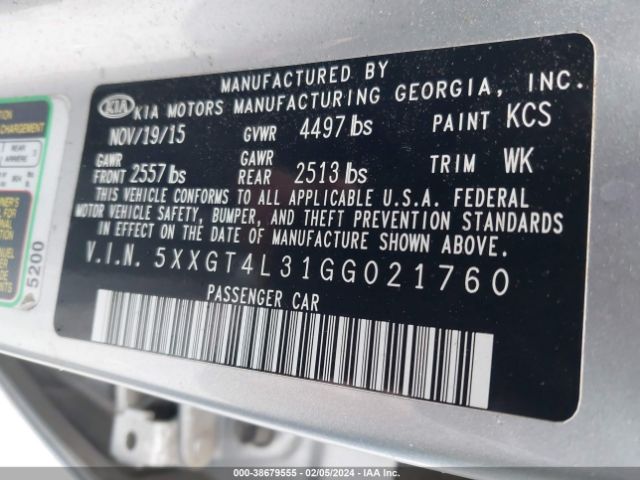 Photo 8 VIN: 5XXGT4L31GG021760 - KIA OPTIMA 