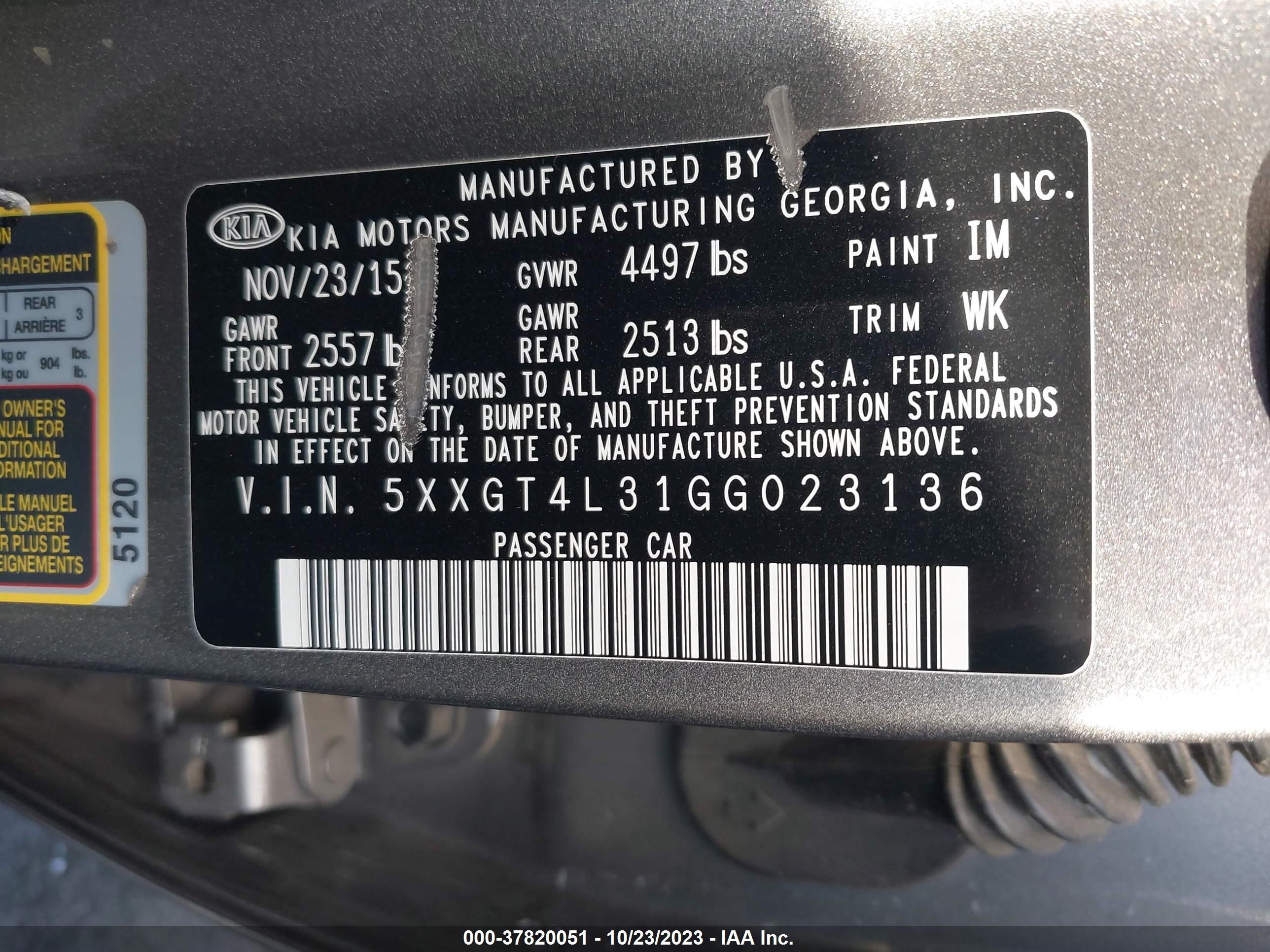 Photo 8 VIN: 5XXGT4L31GG023136 - KIA OPTIMA 