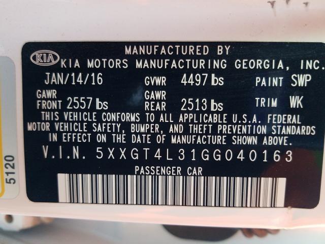 Photo 9 VIN: 5XXGT4L31GG040163 - KIA OPTIMA 