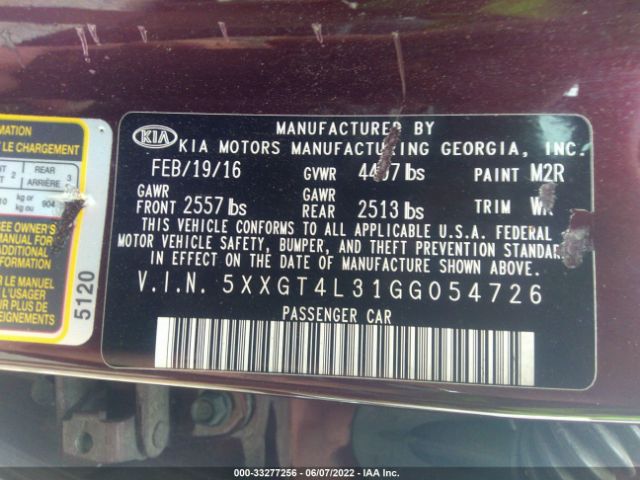 Photo 8 VIN: 5XXGT4L31GG054726 - KIA OPTIMA 