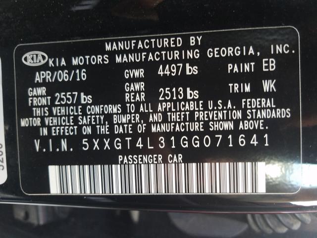 Photo 9 VIN: 5XXGT4L31GG071641 - KIA OPTIMA LX 