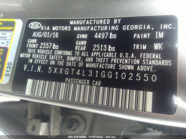 Photo 8 VIN: 5XXGT4L31GG102550 - KIA OPTIMA 