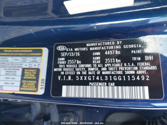 Photo 8 VIN: 5XXGT4L31GG115492 - KIA OPTIMA 