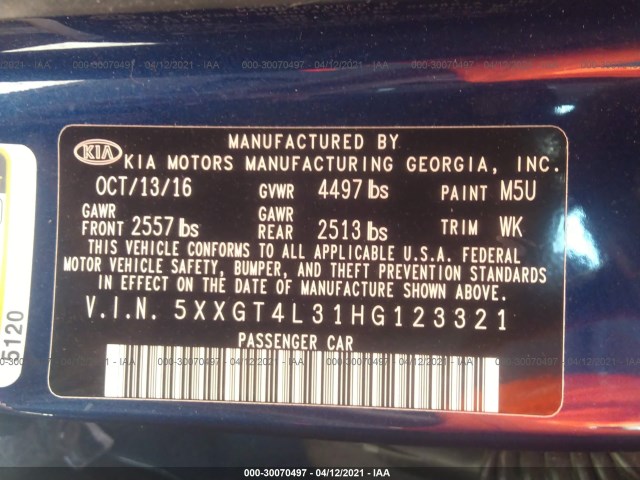 Photo 8 VIN: 5XXGT4L31HG123321 - KIA OPTIMA 