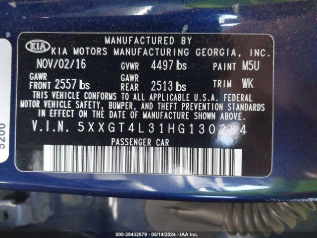 Photo 8 VIN: 5XXGT4L31HG130284 - KIA OPTIMA 