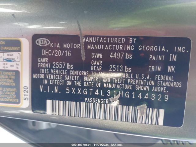 Photo 8 VIN: 5XXGT4L31HG144329 - KIA OPTIMA 