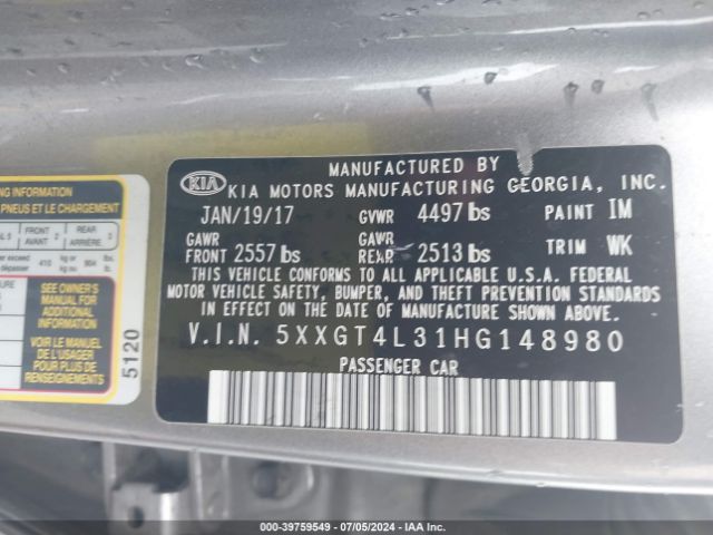 Photo 8 VIN: 5XXGT4L31HG148980 - KIA OPTIMA 