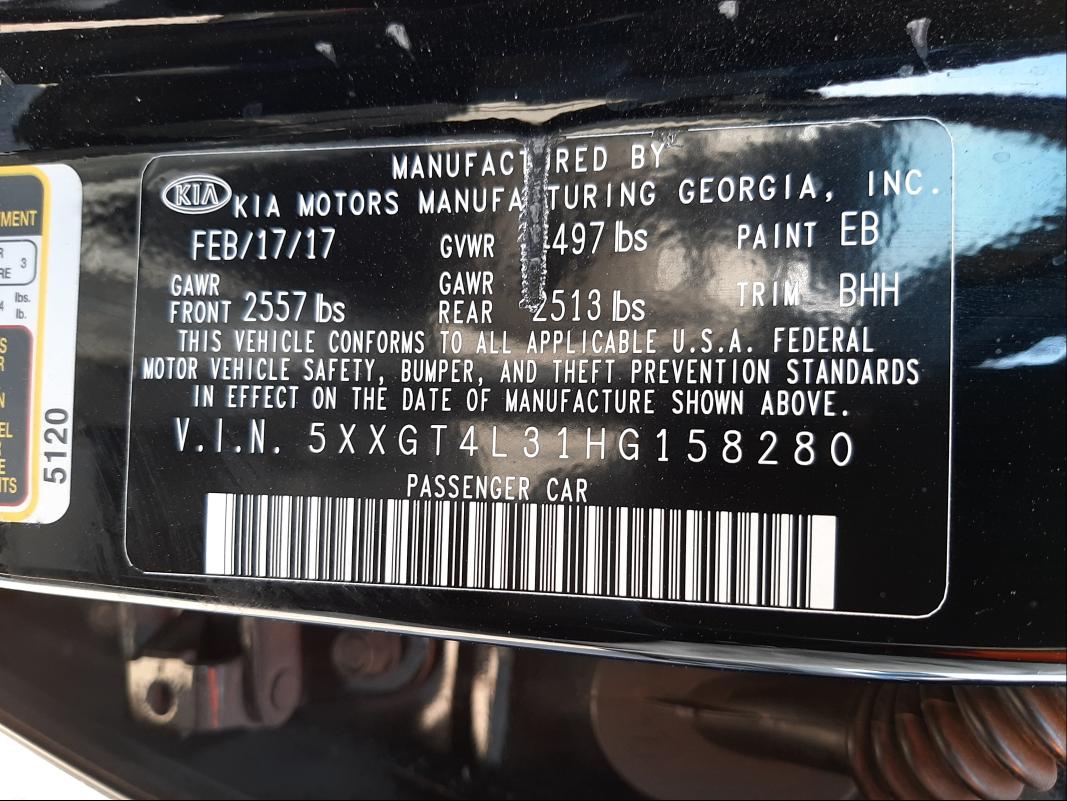 Photo 9 VIN: 5XXGT4L31HG158280 - KIA OPTIMA LX 