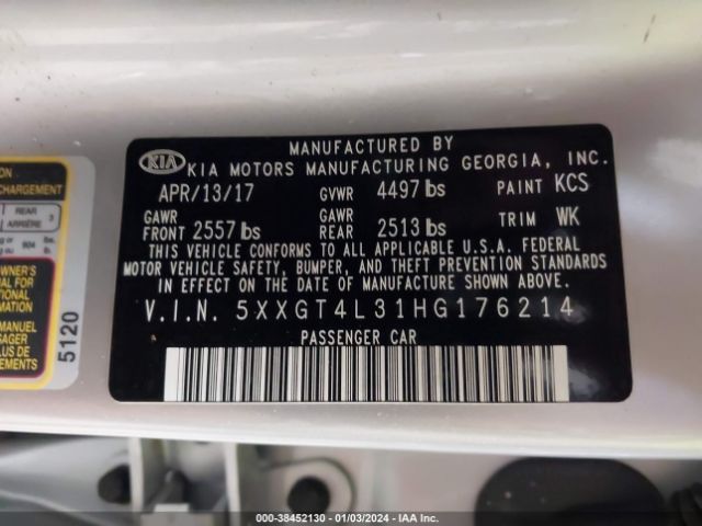 Photo 8 VIN: 5XXGT4L31HG176214 - KIA OPTIMA 