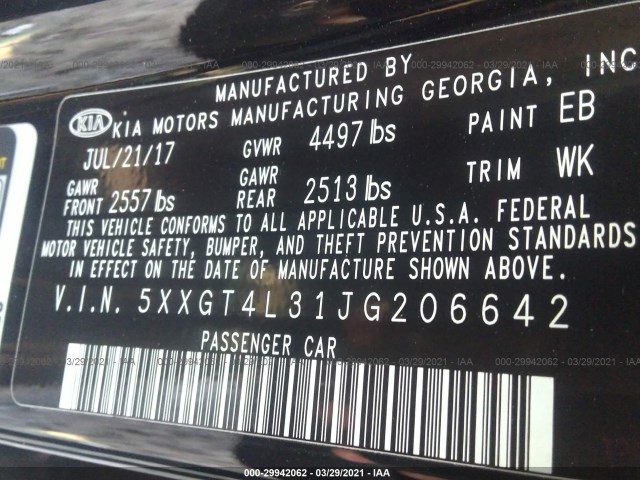 Photo 8 VIN: 5XXGT4L31JG206642 - KIA OPTIMA 