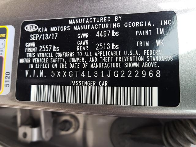 Photo 9 VIN: 5XXGT4L31JG222968 - KIA OPTIMA LX 