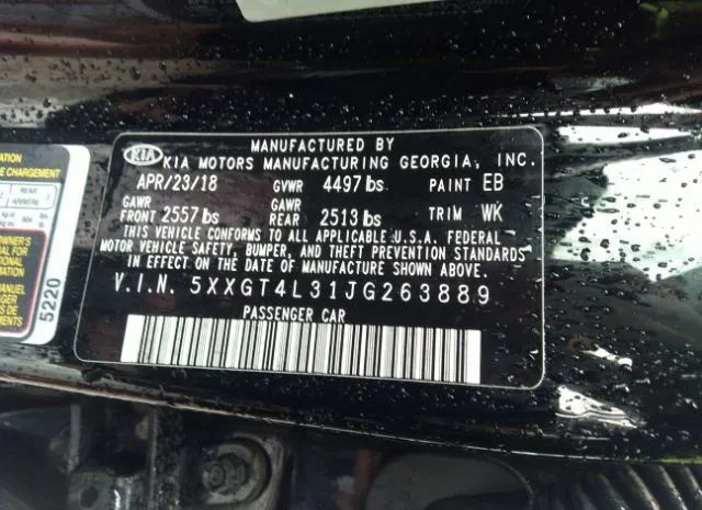 Photo 8 VIN: 5XXGT4L31JG263889 - KIA OPTIMA 