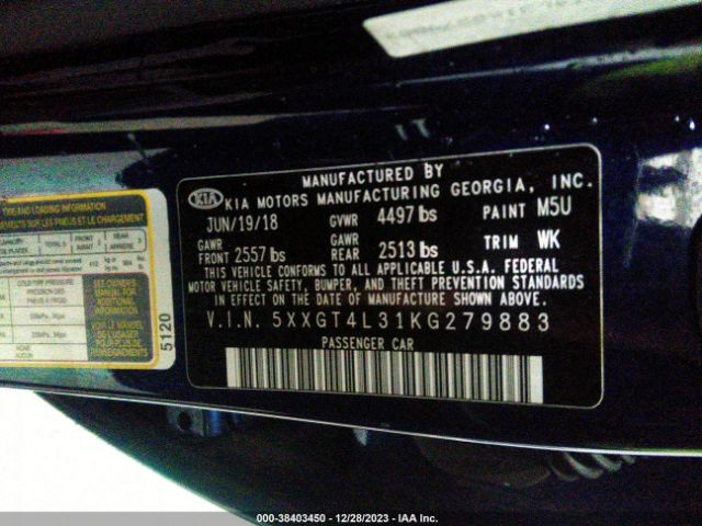 Photo 8 VIN: 5XXGT4L31KG279883 - KIA OPTIMA 