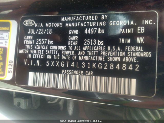 Photo 8 VIN: 5XXGT4L31KG284842 - KIA OPTIMA 