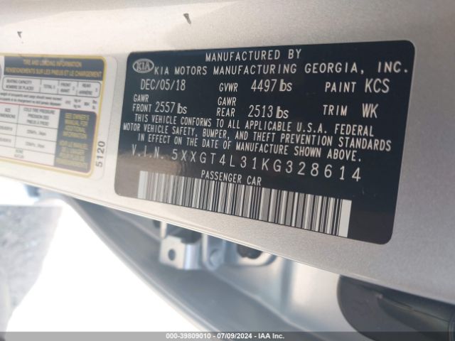 Photo 8 VIN: 5XXGT4L31KG328614 - KIA OPTIMA 