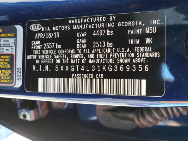 Photo 9 VIN: 5XXGT4L31KG369356 - KIA OPTIMA LX 