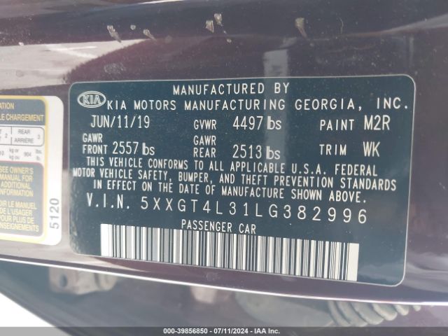 Photo 8 VIN: 5XXGT4L31LG382996 - KIA OPTIMA 