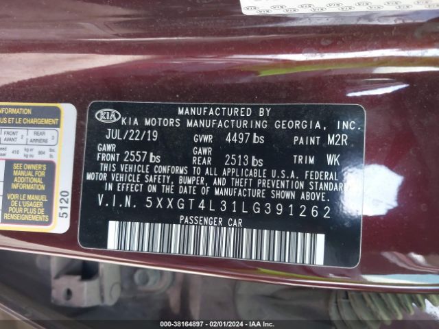 Photo 8 VIN: 5XXGT4L31LG391262 - KIA OPTIMA 