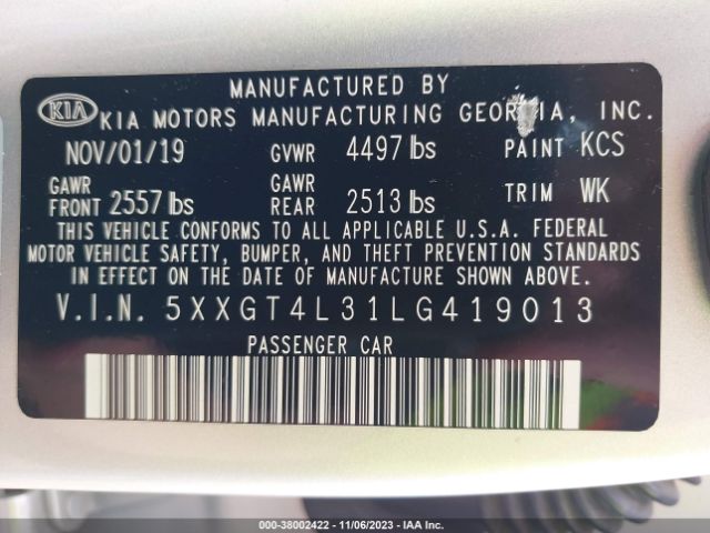 Photo 8 VIN: 5XXGT4L31LG419013 - KIA OPTIMA 