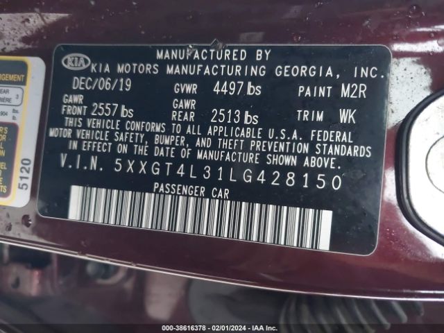 Photo 8 VIN: 5XXGT4L31LG428150 - KIA OPTIMA 