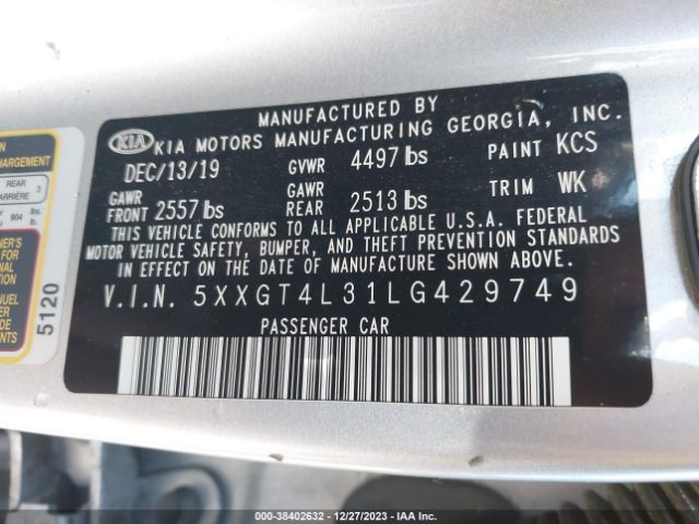 Photo 8 VIN: 5XXGT4L31LG429749 - KIA OPTIMA 