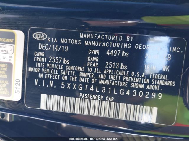 Photo 8 VIN: 5XXGT4L31LG430299 - KIA OPTIMA 