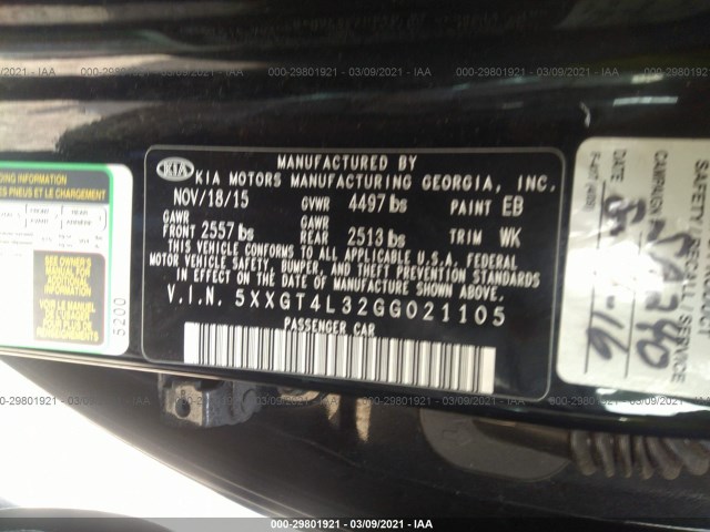 Photo 8 VIN: 5XXGT4L32GG021105 - KIA OPTIMA 