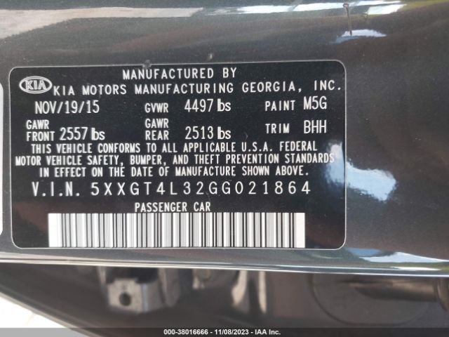 Photo 8 VIN: 5XXGT4L32GG021864 - KIA OPTIMA 