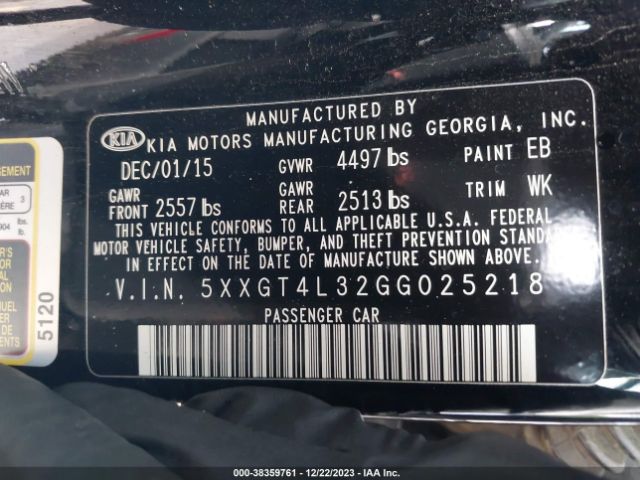 Photo 8 VIN: 5XXGT4L32GG025218 - KIA OPTIMA 