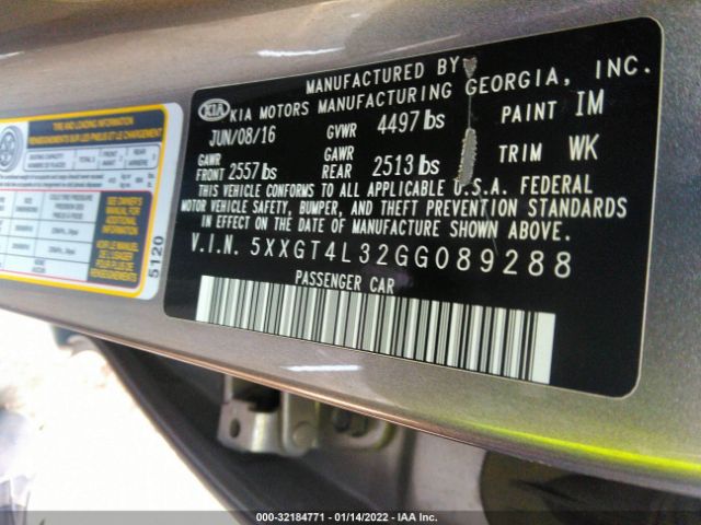 Photo 8 VIN: 5XXGT4L32GG089288 - KIA OPTIMA 