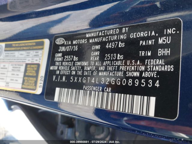 Photo 8 VIN: 5XXGT4L32GG089534 - KIA OPTIMA 