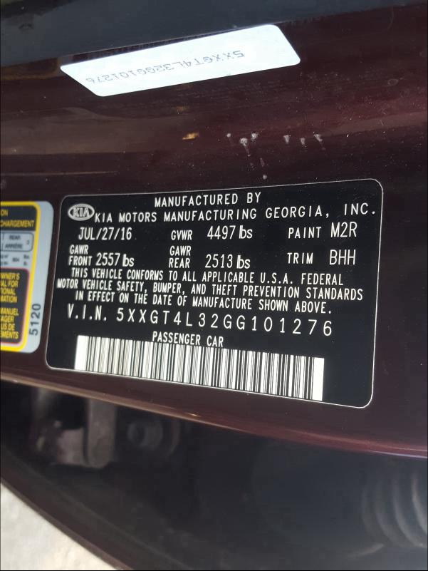 Photo 9 VIN: 5XXGT4L32GG101276 - KIA OPTIMA LX 