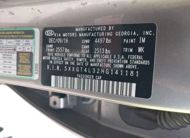 Photo 8 VIN: 5XXGT4L32HG141181 - KIA OPTIMA 