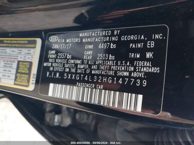 Photo 8 VIN: 5XXGT4L32HG147739 - KIA OPTIMA 