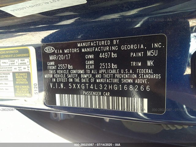 Photo 8 VIN: 5XXGT4L32HG168266 - KIA OPTIMA 