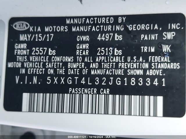 Photo 8 VIN: 5XXGT4L32JG183341 - KIA OPTIMA 