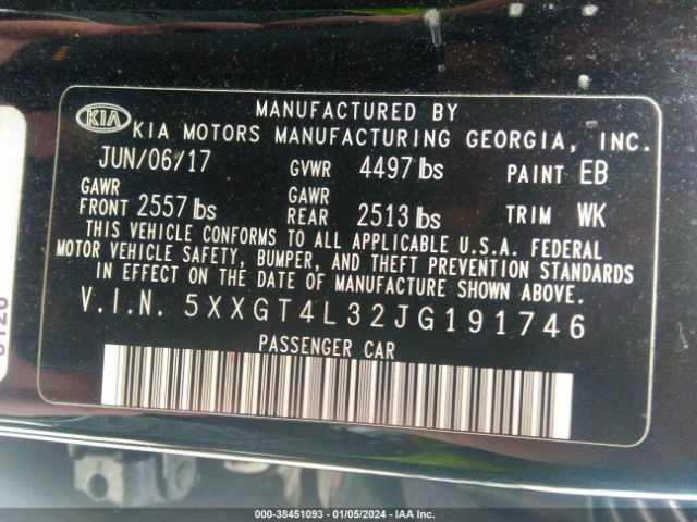 Photo 8 VIN: 5XXGT4L32JG191746 - KIA OPTIMA 