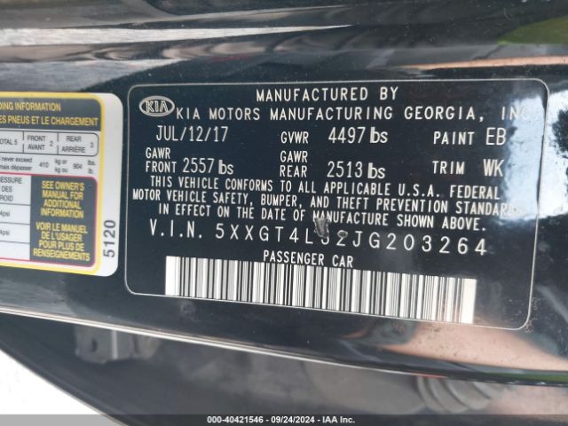 Photo 8 VIN: 5XXGT4L32JG203264 - KIA OPTIMA 