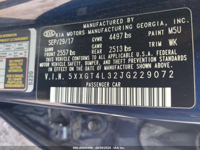 Photo 8 VIN: 5XXGT4L32JG229072 - KIA OPTIMA 