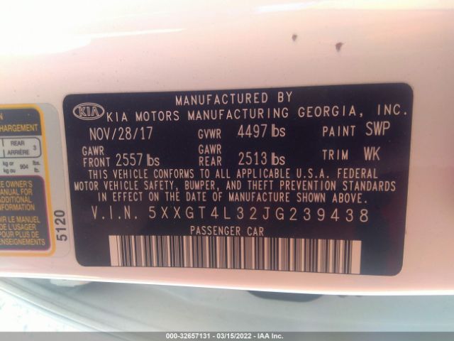 Photo 8 VIN: 5XXGT4L32JG239438 - KIA OPTIMA 