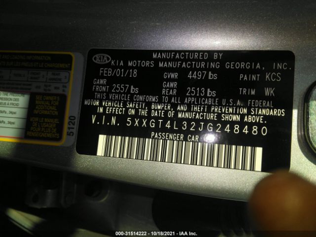 Photo 8 VIN: 5XXGT4L32JG248480 - KIA OPTIMA 