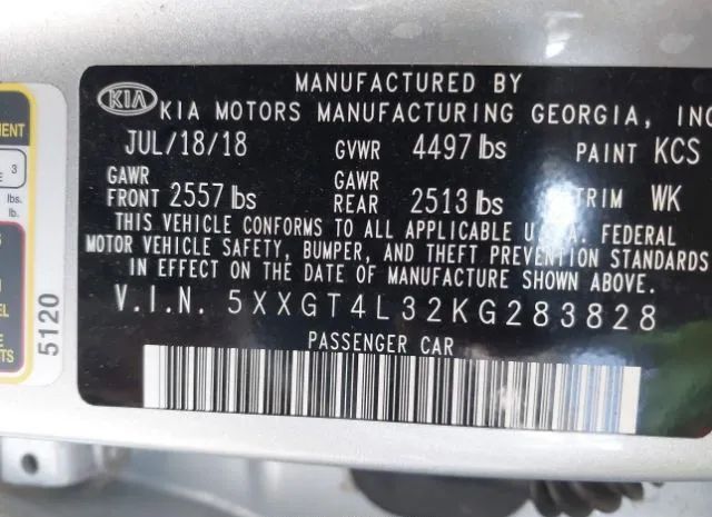 Photo 8 VIN: 5XXGT4L32KG283828 - KIA OPTIMA 