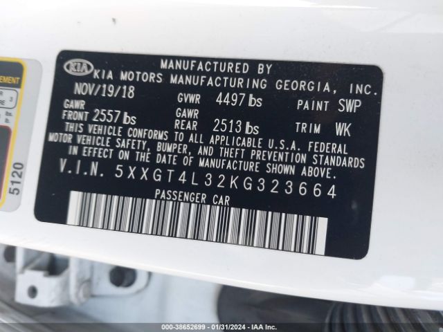 Photo 8 VIN: 5XXGT4L32KG323664 - KIA OPTIMA 