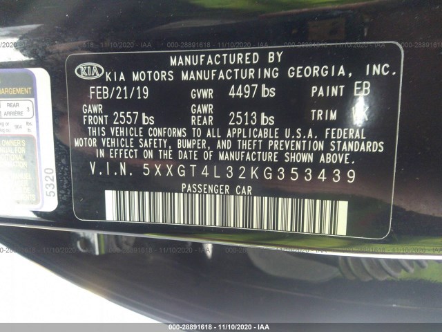 Photo 8 VIN: 5XXGT4L32KG353439 - KIA OPTIMA 