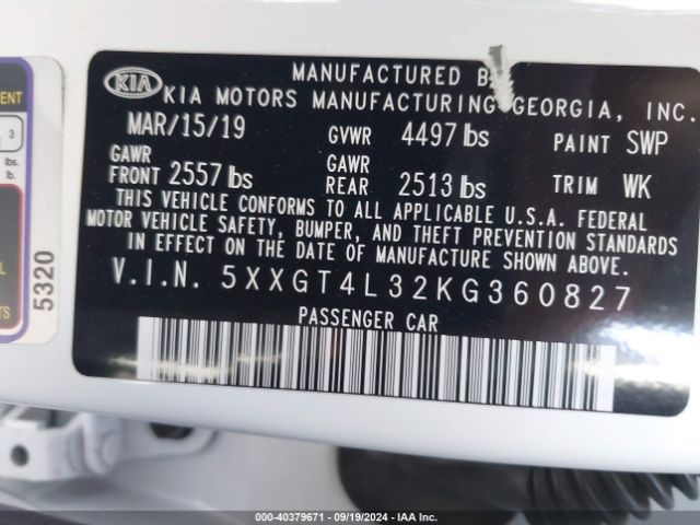 Photo 8 VIN: 5XXGT4L32KG360827 - KIA OPTIMA 