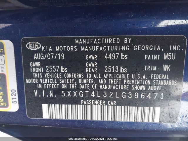 Photo 8 VIN: 5XXGT4L32LG396471 - KIA OPTIMA 